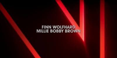 a black and red photo with the words finn wolfhard, millie bobby brown