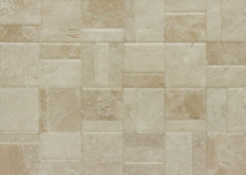 a beige tile wall with a pattern of squares