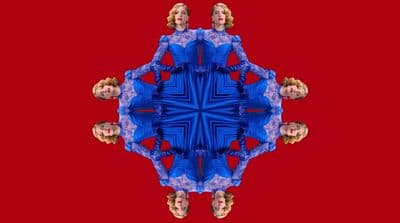 a digital image of a woman in a blue dress