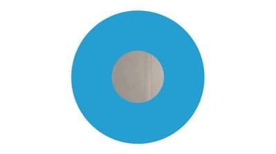 a blue circle with a white center on a white background
