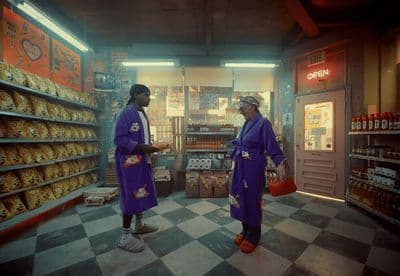 a couple of people that are standing in a store