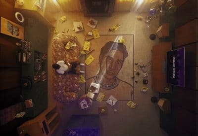 a picture of a man on the wall of a room