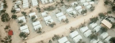 an aerial view of a lot of houses and trees