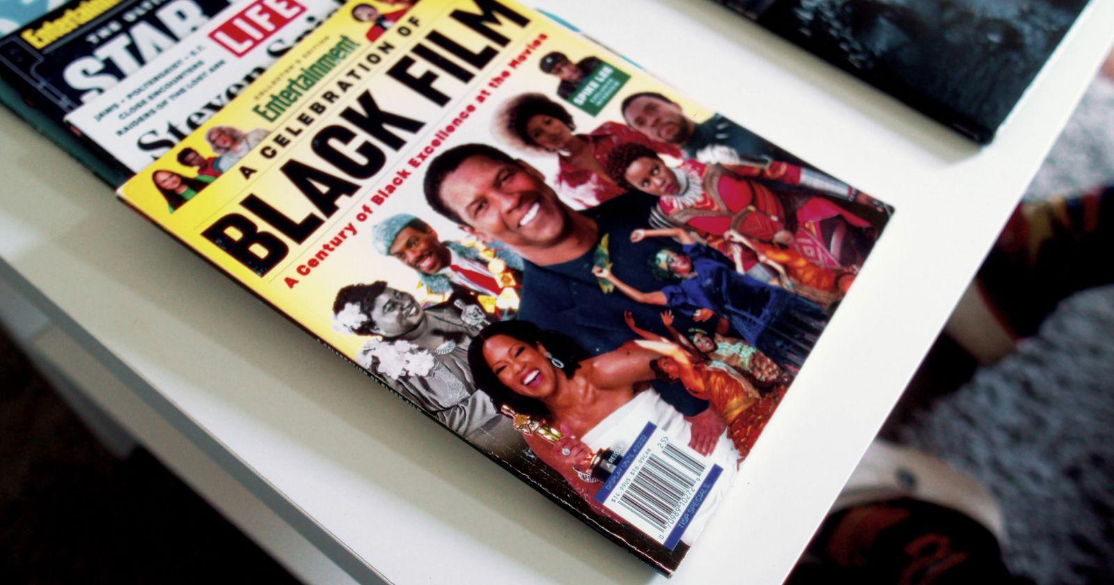 a magazine sitting on top of a white table