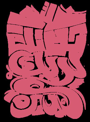 a pink and black graffiti type design on a black background