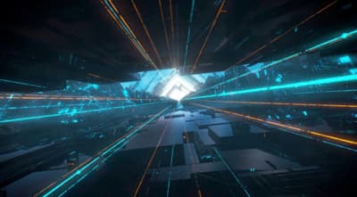 a futuristic city with neon lights and a dark background
