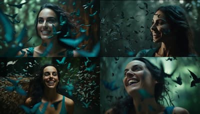 a collage of photos of a woman surrounded by bats