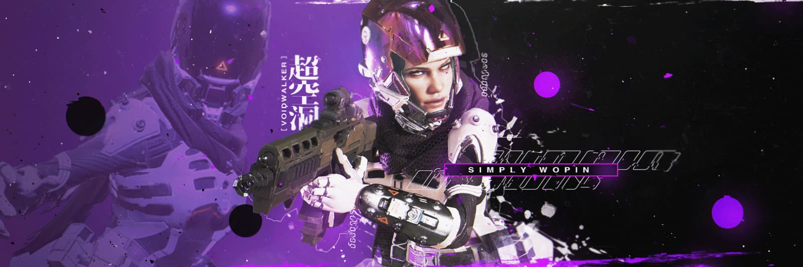 a woman holding a gun in front of a purple background