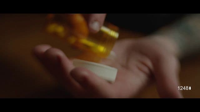 a person holding a pill bottle in their hand