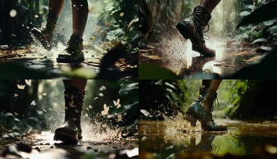 a person walking through a puddle of water