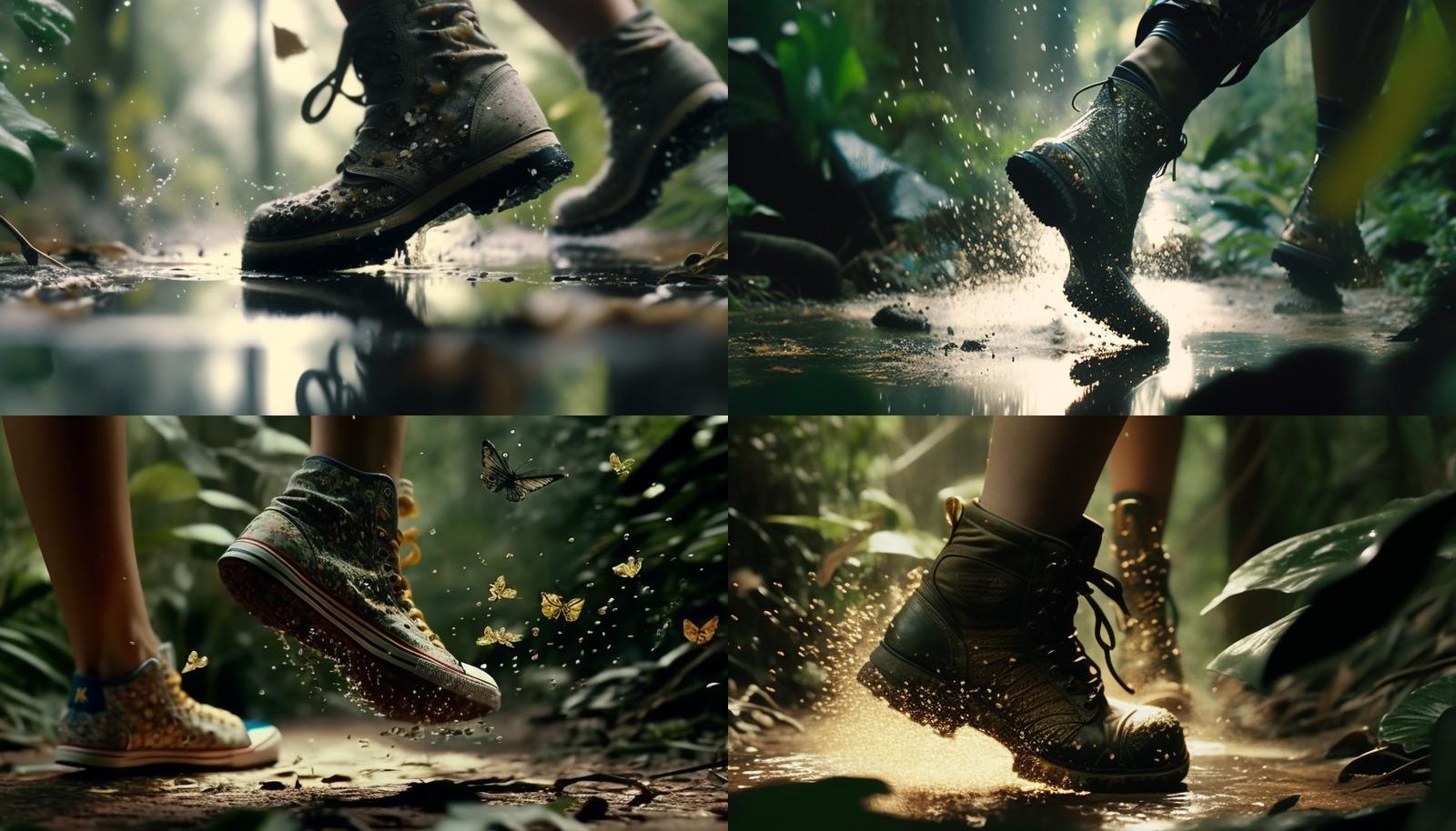 a collage of photos of people walking in the rain