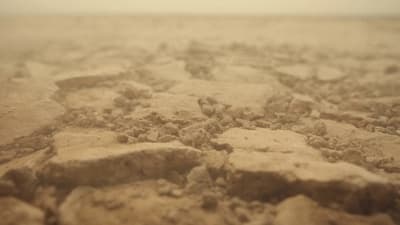 a close up of rocks and dirt with a sky background
