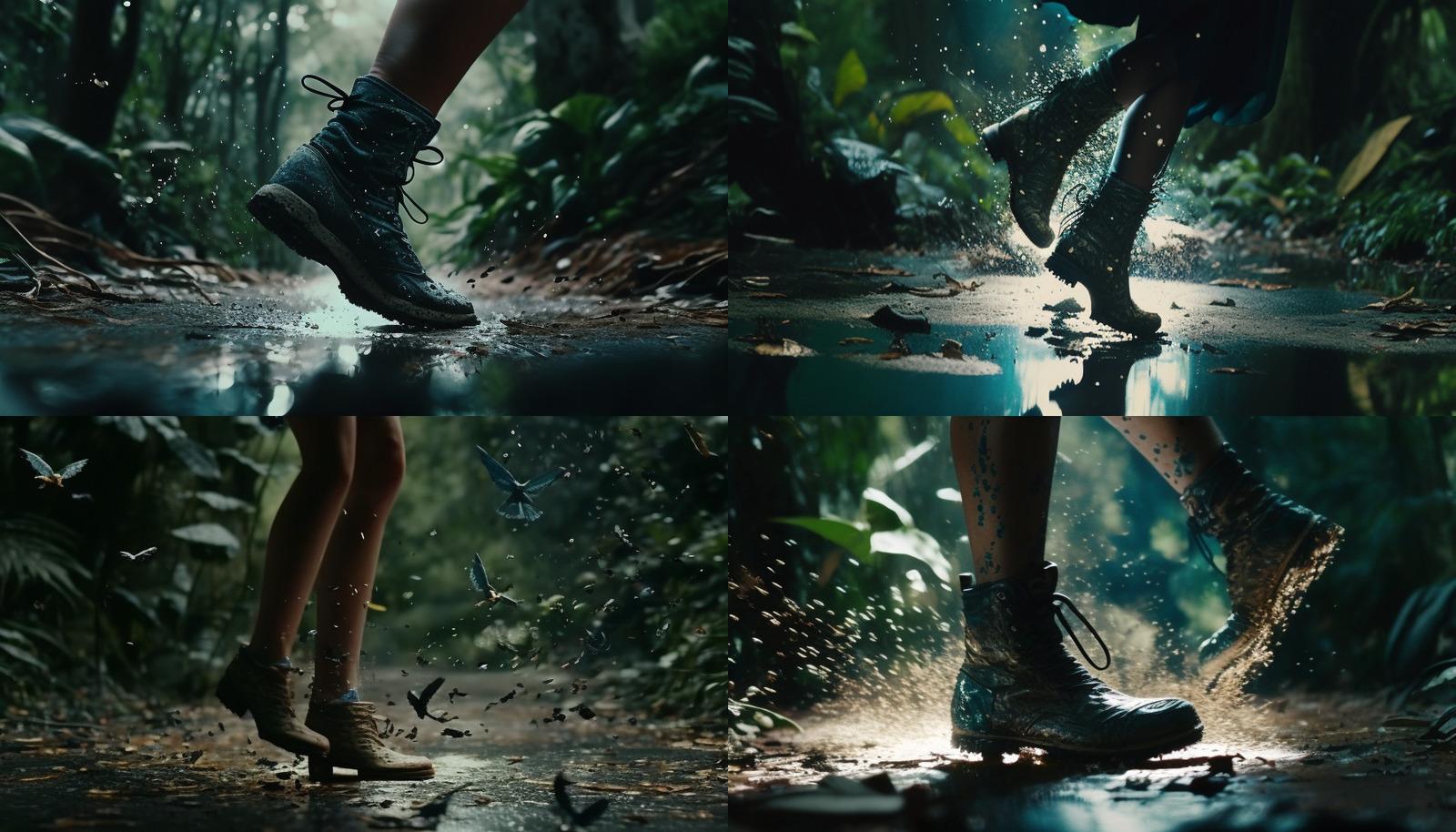 a pair of feet standing in the rain