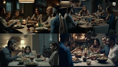a group of people sitting around a dinner table