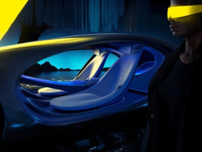 a man standing in front of a futuristic car