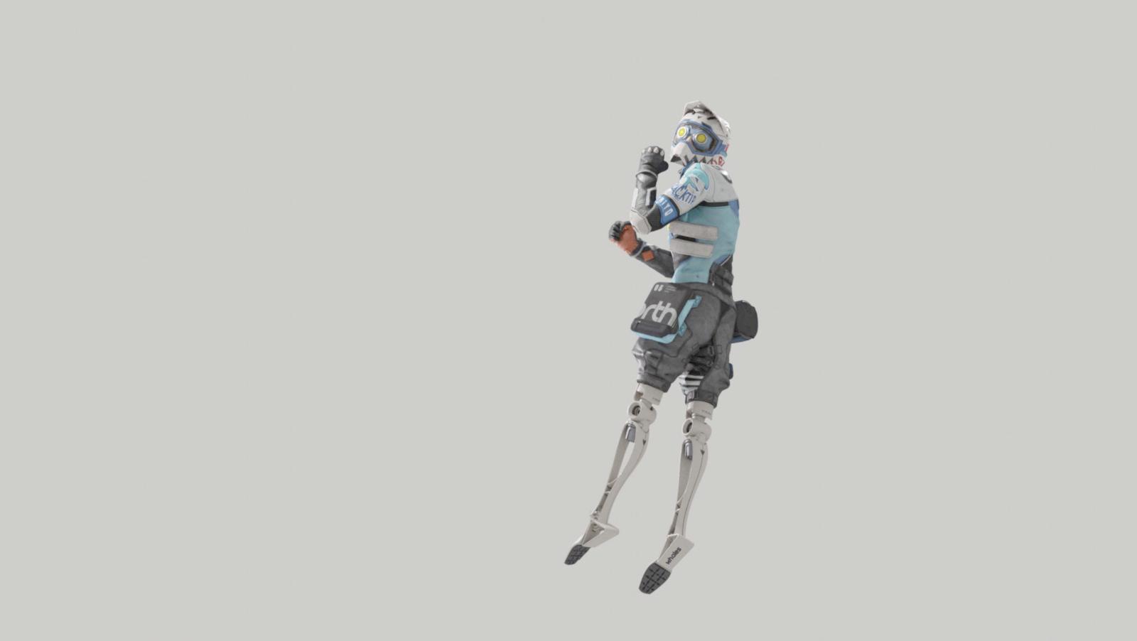 a robot is flying through the air on a gray background