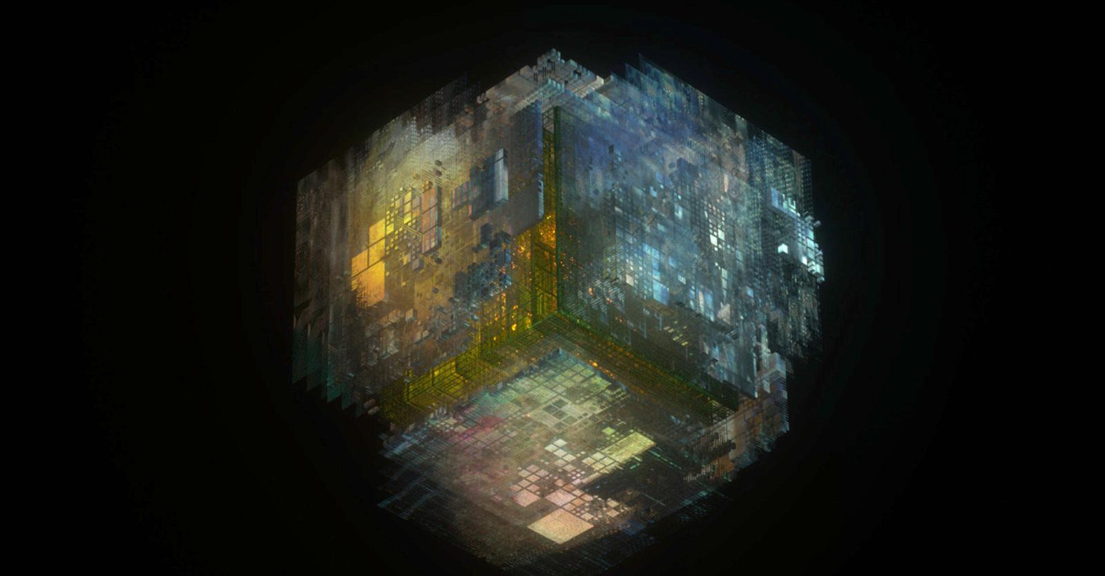 an abstract photo of a building in the dark