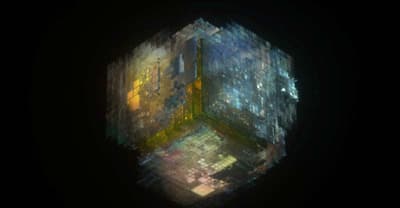 an abstract photo of a building in the dark
