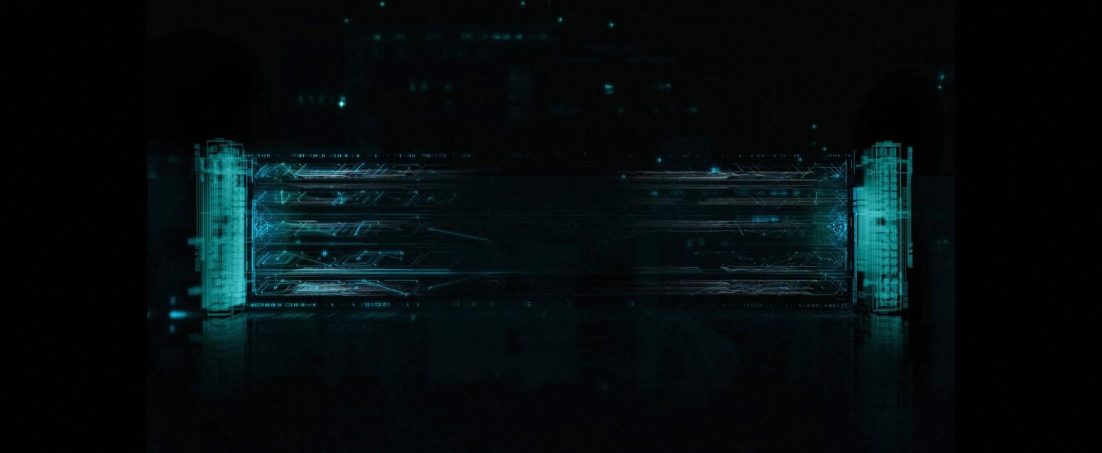 a dark picture of a gate in the middle of a body of water
