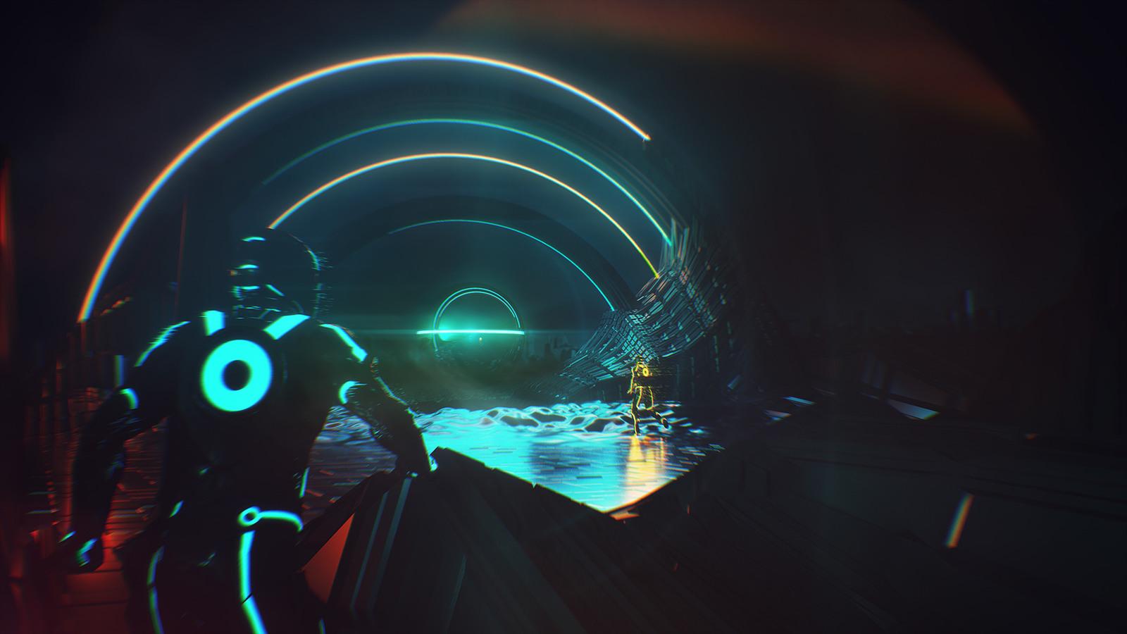 a man standing in a tunnel looking at something