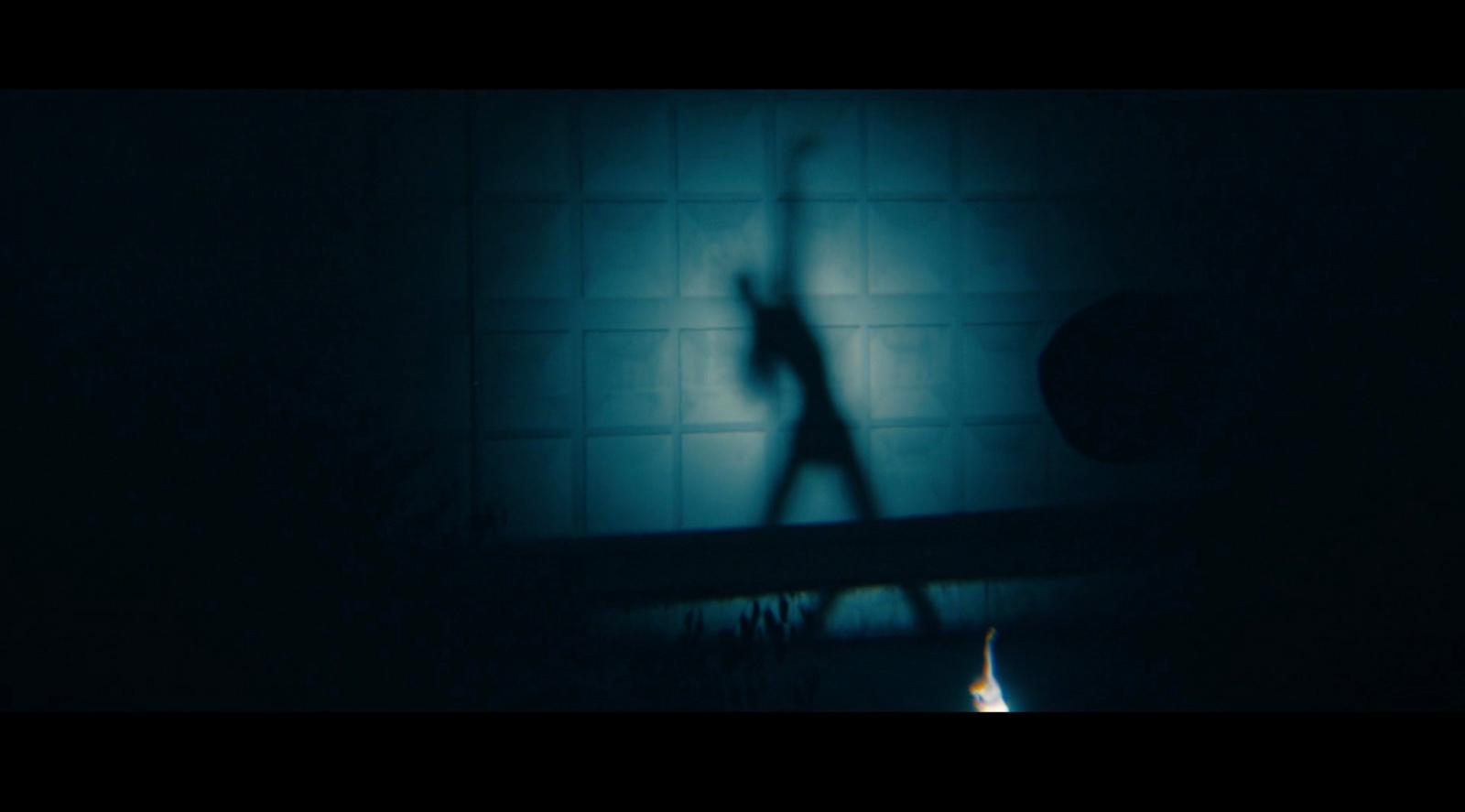 a shadow of a person standing in a dark room