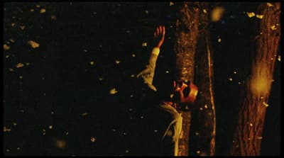 two people reaching for a frisbee in the dark
