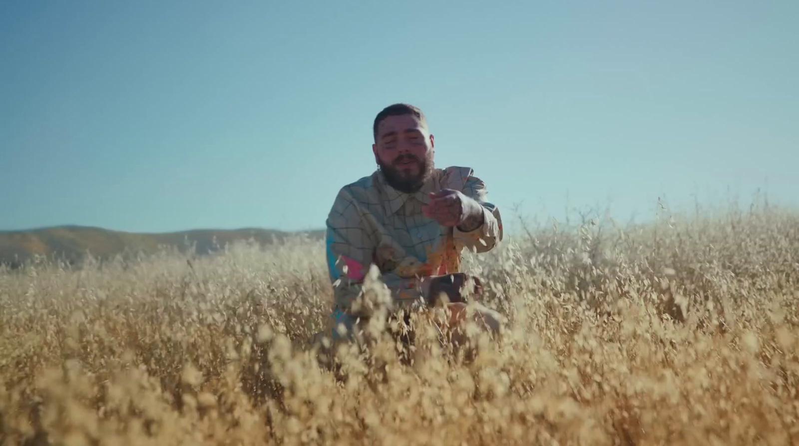 a man holding a baby in a field of tall grass