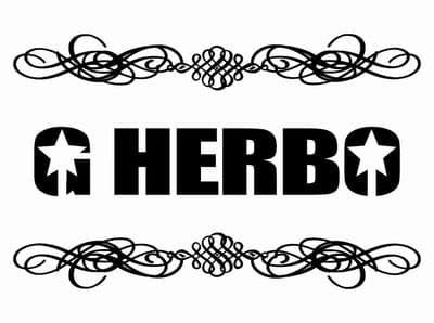a black and white logo with the word herb
