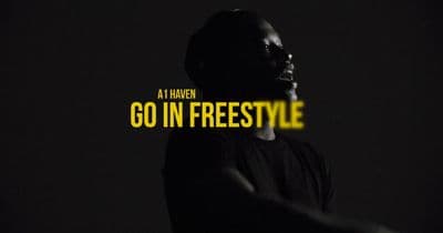 a man standing in the dark with the words go in freestyle style