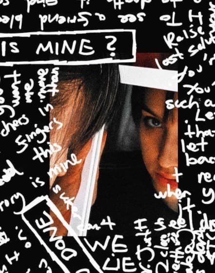 a poster with a woman's face surrounded by words