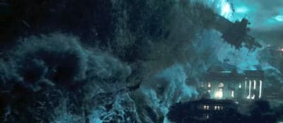 a large boat in a large body of water