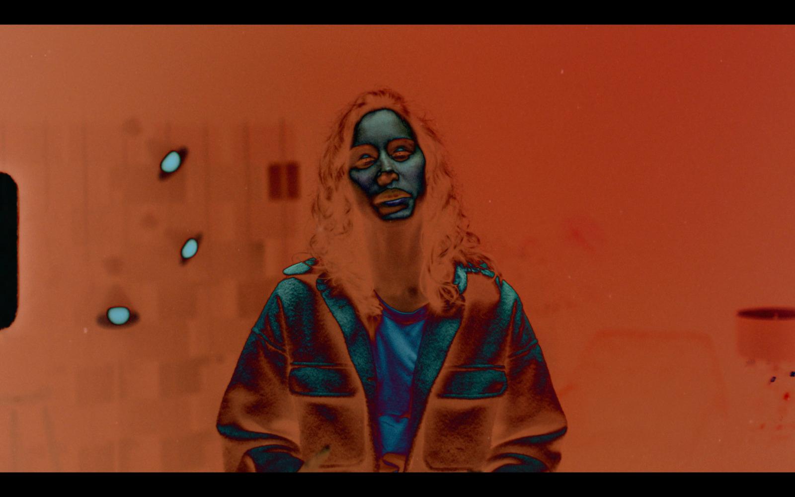 a drawing of a man with blue paint on his face