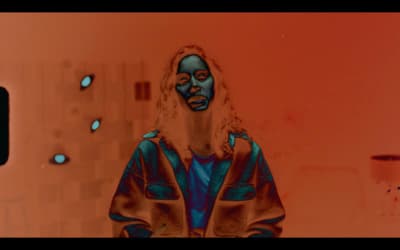 a drawing of a man with blue paint on his face