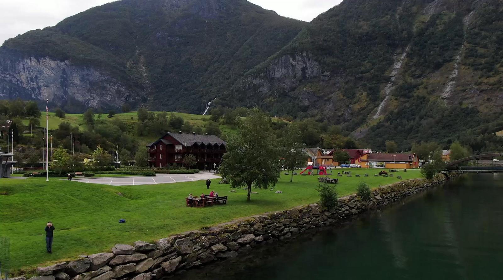 a view of the fjord in a small town in norway