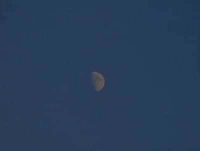 a half moon in a clear blue sky