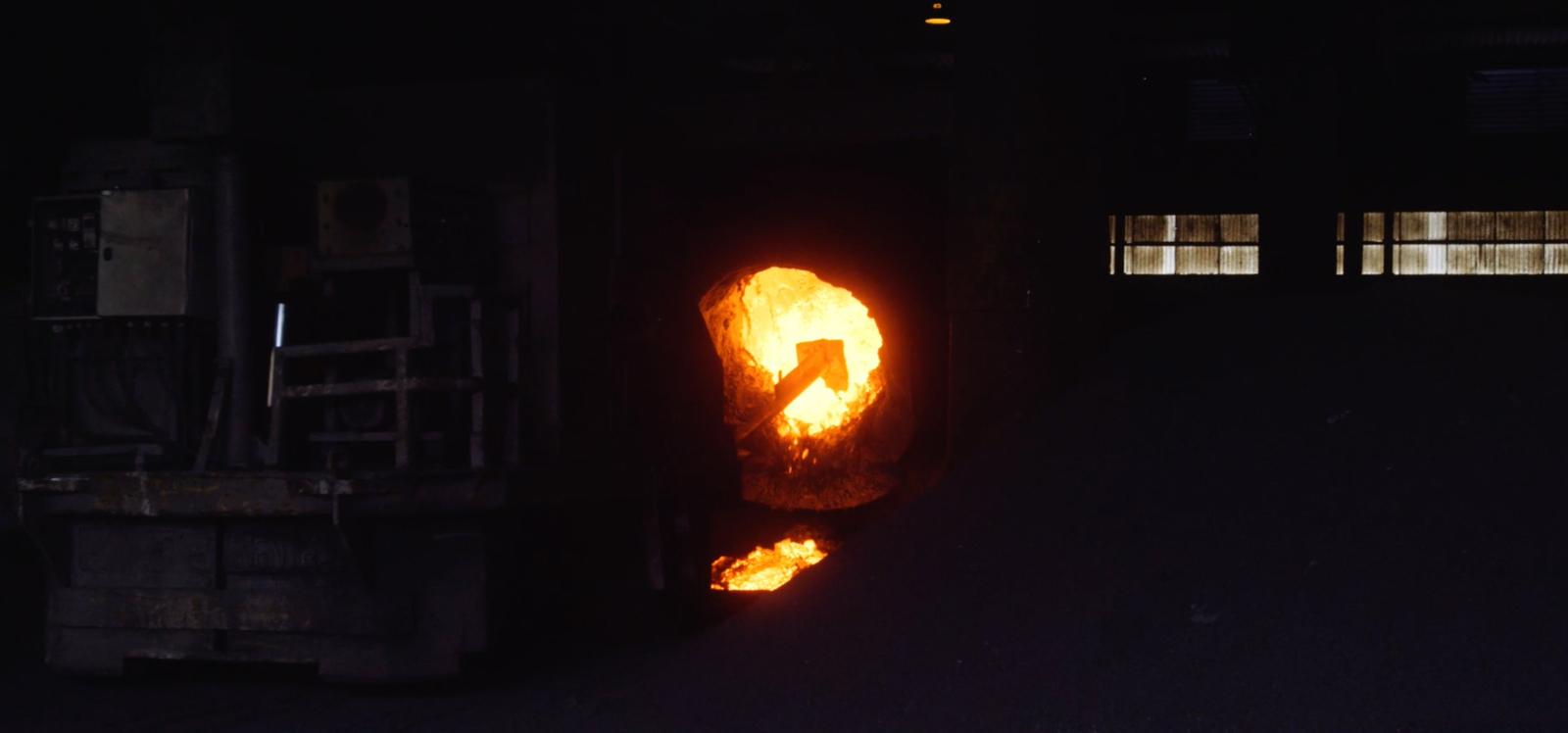 a large piece of metal in the dark
