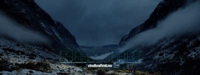 a mountain scene with a bridge in the middle of it