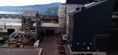 a view of a building with scaffolding on the side of it