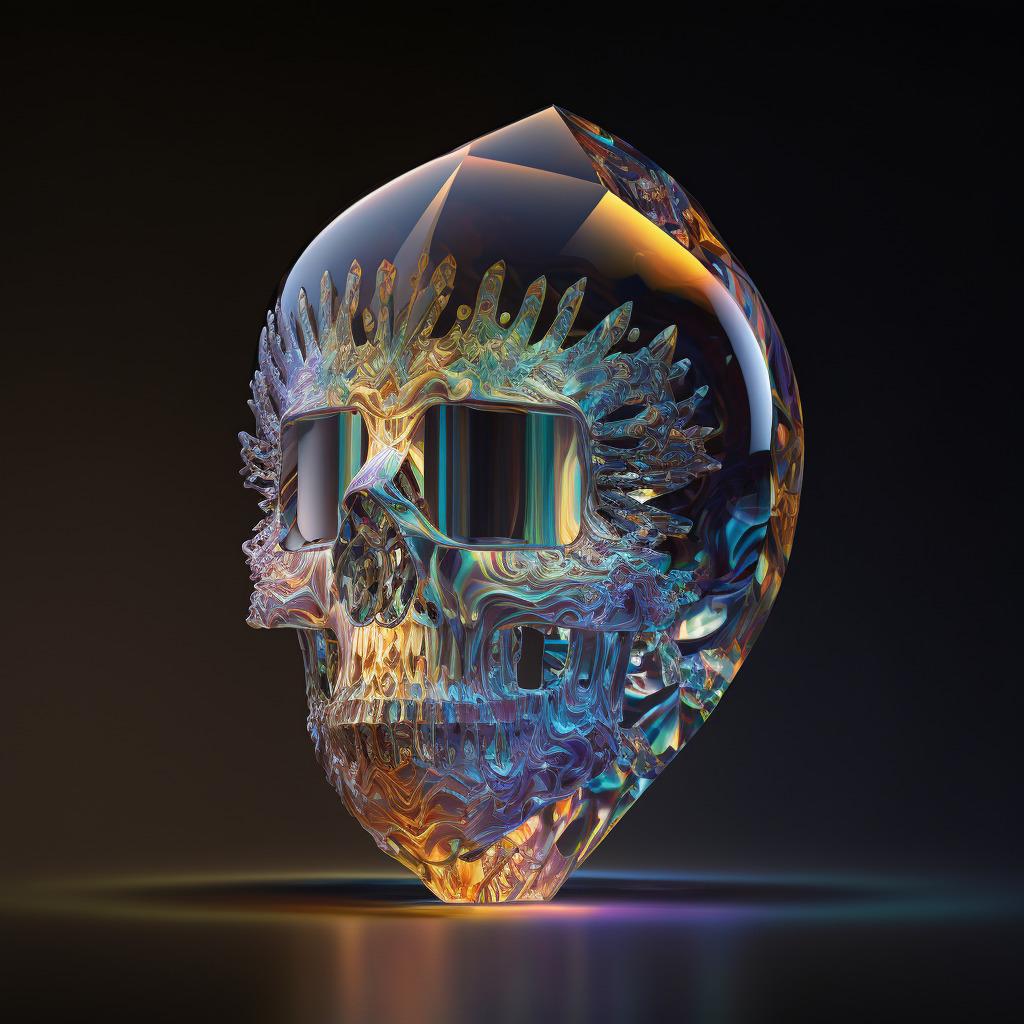 a crystal skull with a black background