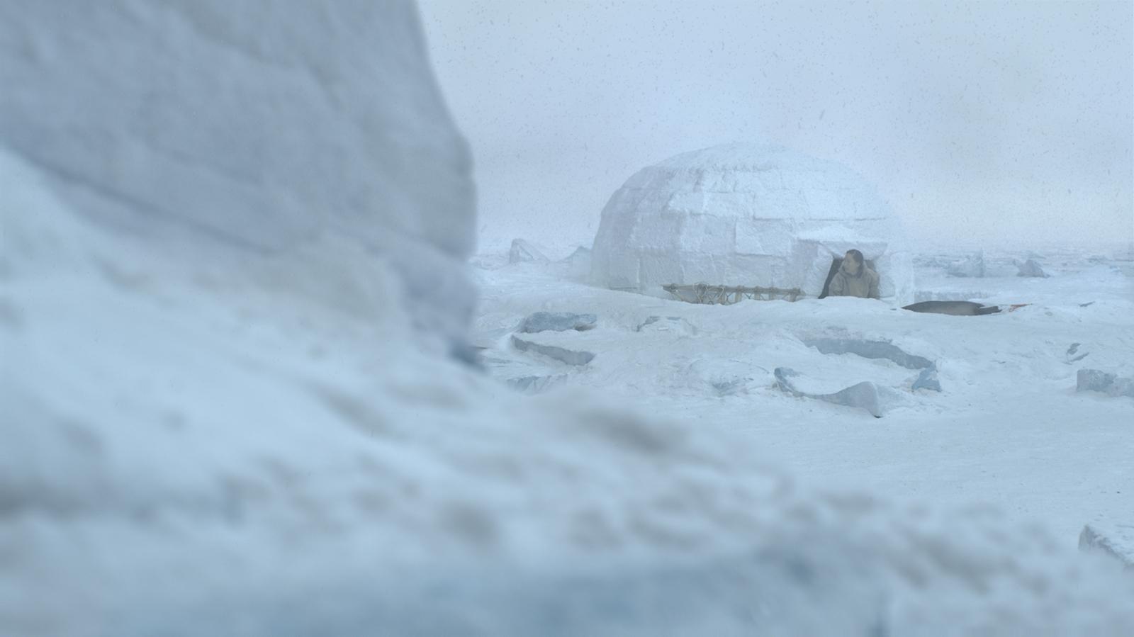 an igloose in the middle of a snowy landscape