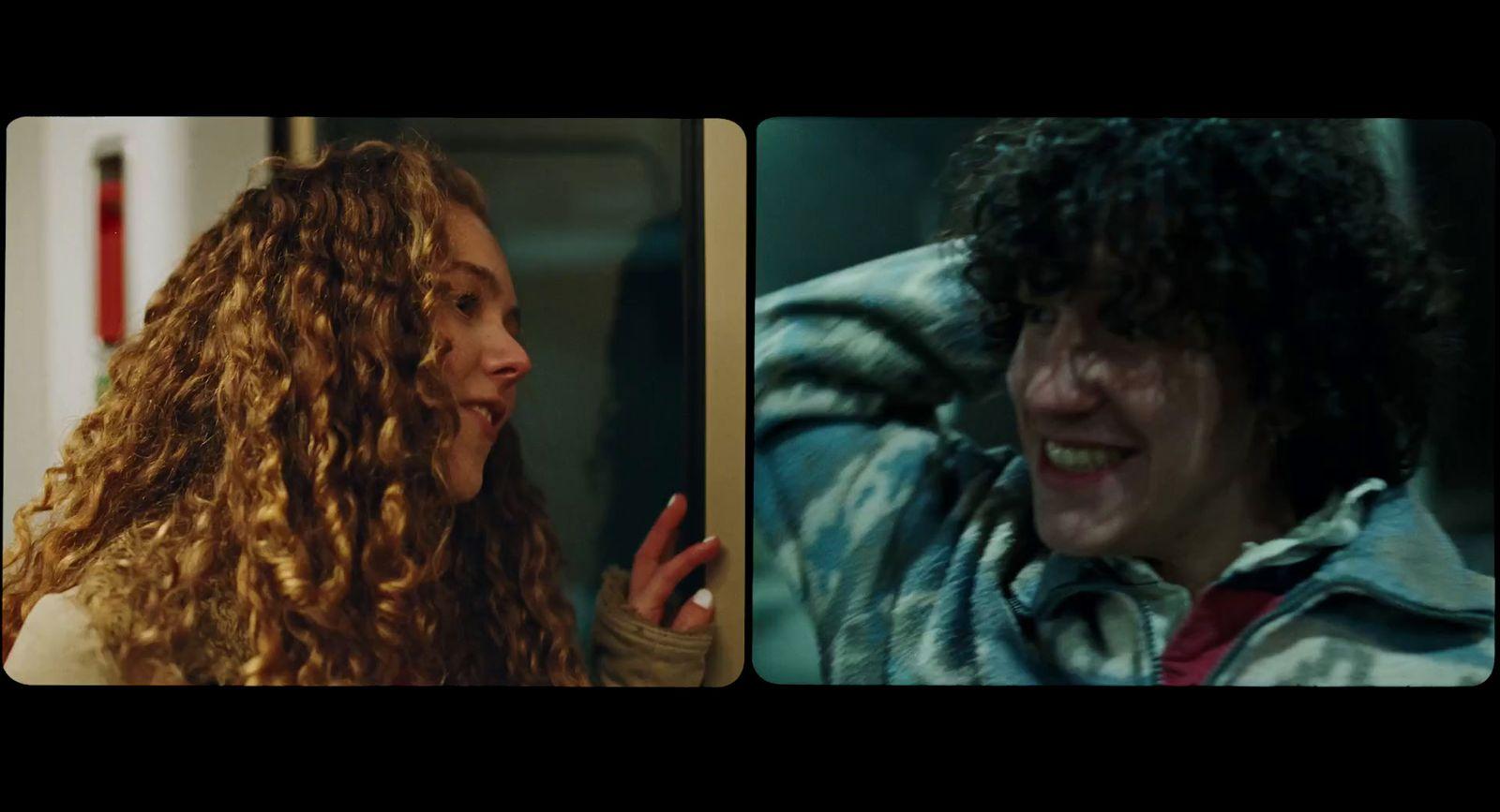 two pictures of a woman with curly hair