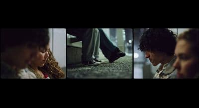 a collage of three images of a woman and a man
