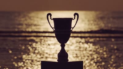 a trophy sitting on top of a metal pole
