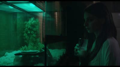 a woman standing in front of a fish tank