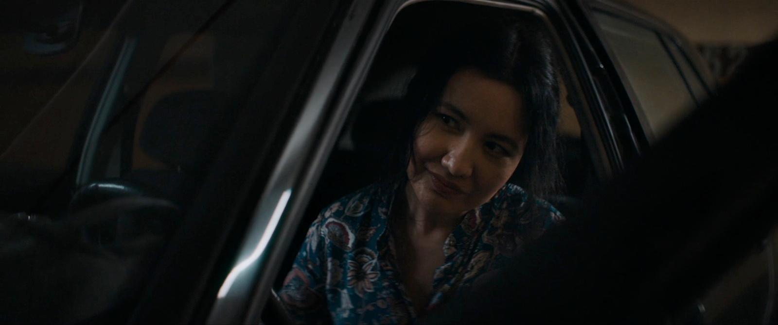 a woman sitting in the passenger seat of a car