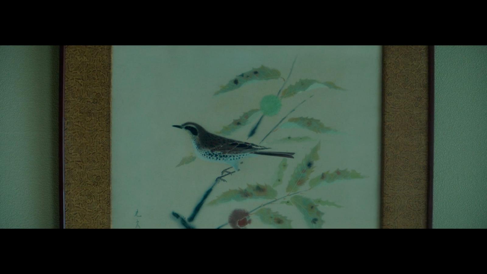 a painting of a bird sitting on a branch