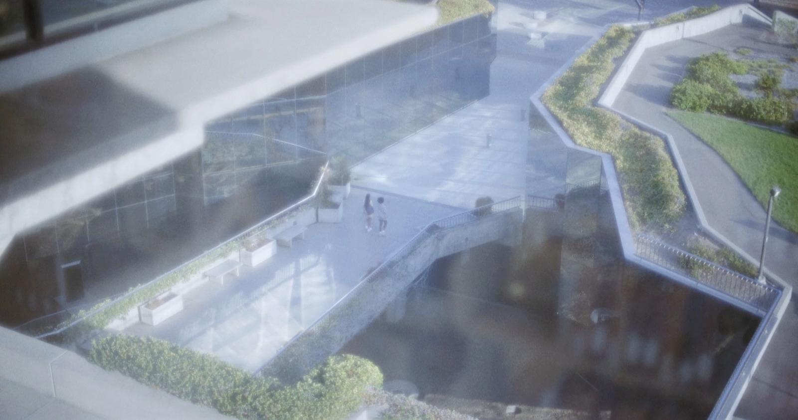 a view of a building from a window