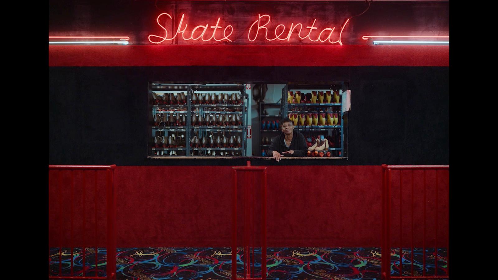 a red neon sign that reads state rental