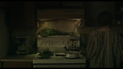 a woman standing in a kitchen next to a stove