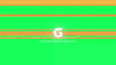 a green and orange striped background with the letter g